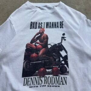 Vintage 90s Dennis Rodman Bad As I Wanna Be Graphic T-Shirt White Small (h1)